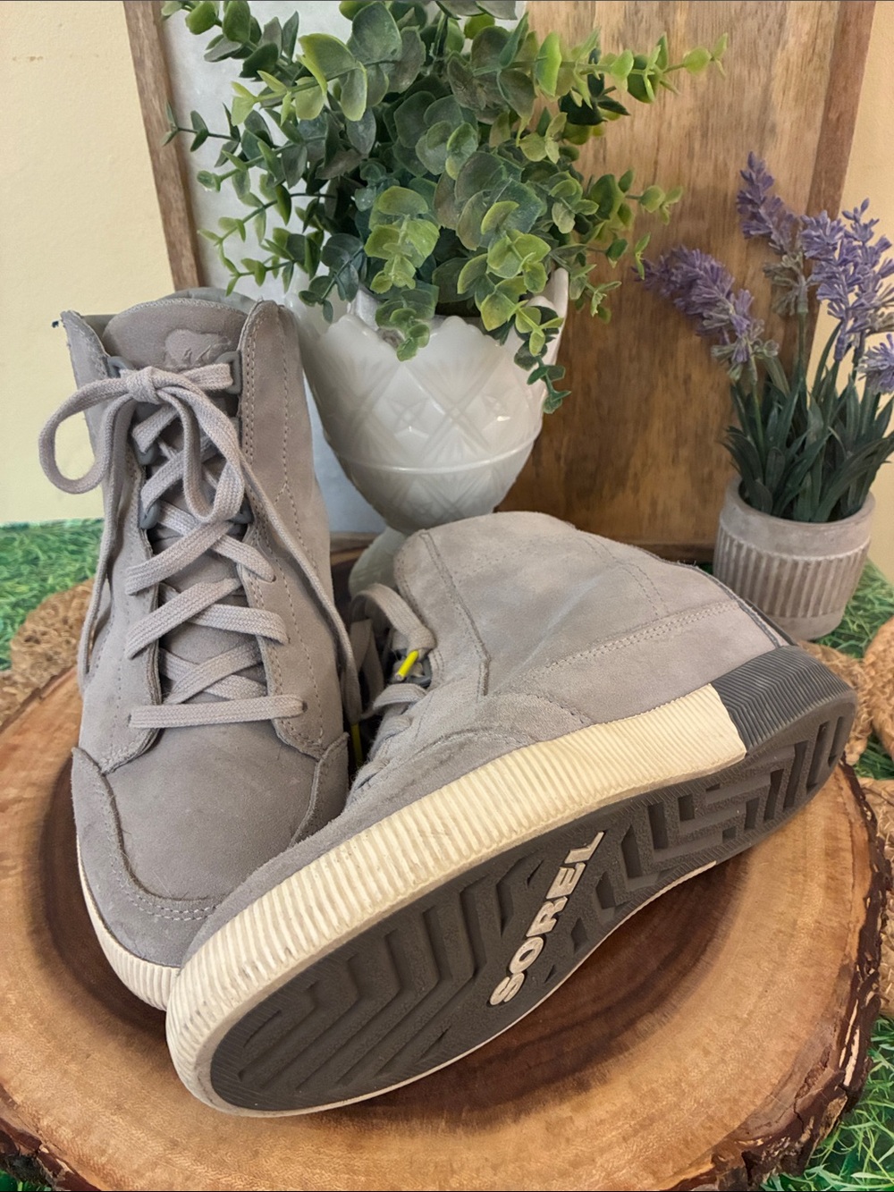 Sorel Gray Suede Lace-Up Out and About Wedge Sneakers